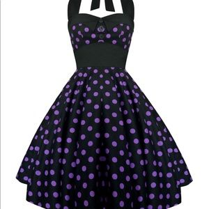 Purple Polka Dot Rockabilly Halter Dress